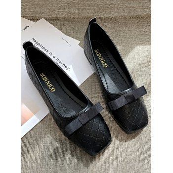 

Square Toe Bow Stitching Flat Shoes, Black
