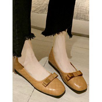

Square Toe Bow Stitching Flat Shoes, Deep brown