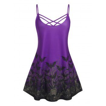 

Plus Size Strappy Bat Print Halloween Sundress, Purple