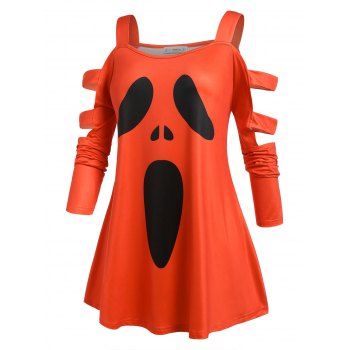 

Plus Size Cold Shoulder Ladder Cutout Halloween T-shirt, Red