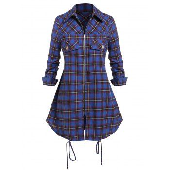 

Plus Size Front Zip Plaid Shirt, Blue