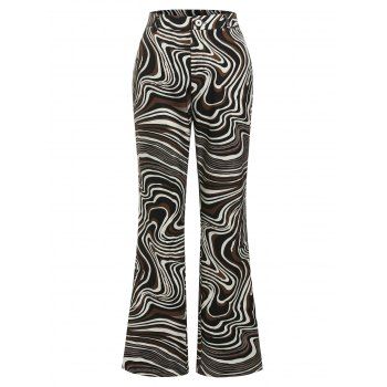 

High Waist Swirl Print Bootcut Pants, Deep coffee