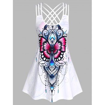 

Butterfly Print Criss Cross Straps Tank Top, Light pink