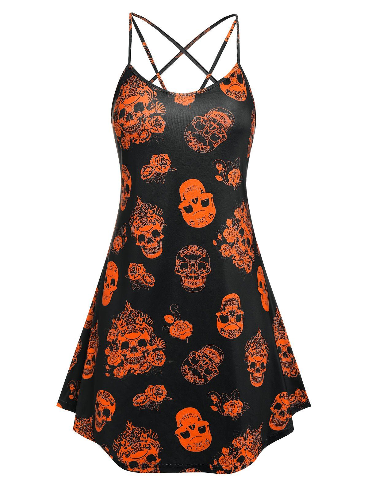 Plus Size Halloween Skull Print Cami Dress - BLACK 4X
