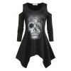 T-shirt D'Halloween Mouchoir à Imprimé Crâne à Epaule Dénudée de Grande Taille - Noir 3X