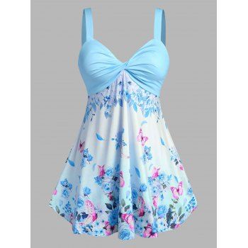

Plus Size Twist Floral Print Tank Top, Light blue