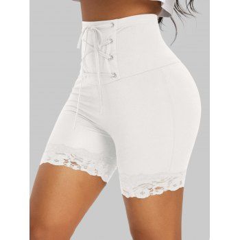

High Rise Lace Up Short Leggings, White