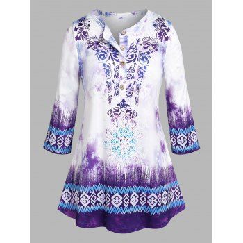 

Plus Size Flower Ombre Half Button T Shirt, Light purple