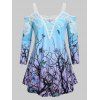 T-shirt à Imprimé Papillon Branche en Dentelle de Grande Taille - Bleu clair L
