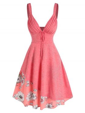 Summer Plunge Pleated Flower Layered Asymmetrical A Line Dress