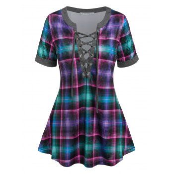 

Plaid Lace Up Tee, Purple