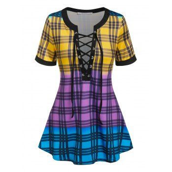 

Plaid Lace Up Tee, Yellow