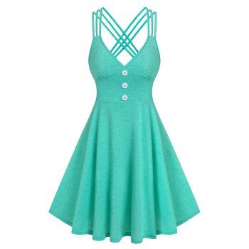 

Mock Button Strappy Heathered Dress, Light green