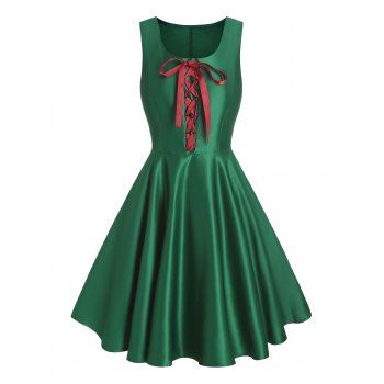 

Contrast Lace Up Princess Seam Dress, Deep green