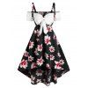 Robe Haute Basse à Épaules Dénudées à Imprimé Fleurs en Fausse Deux Pièces - Noir L