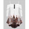 T-shirt Asymétrique Fleur Epaule Dénudée de Grande Taille avec Bouton - Blanc 1X