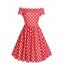 Off Shoulder Polka Dot Princess Seam Dress - RED L