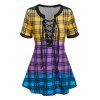 T-shirt à Carreaux à Lacets - Jaune XL