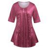 T-shirt à Imprimé 3D Zippé de Grande Taille à Lacets - Rouge foncé 4X