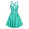 Robe Chinée à Bretelle avec Bouton - Vert clair M