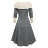 Lace Up Colorblock  Foldover Dress - GRAY XXXL