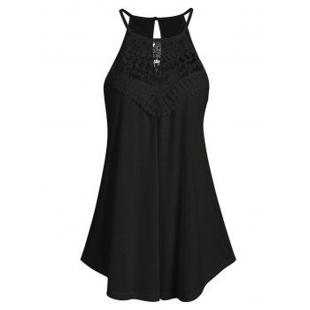 

Lace Insert Cut Out Cami Top, Black