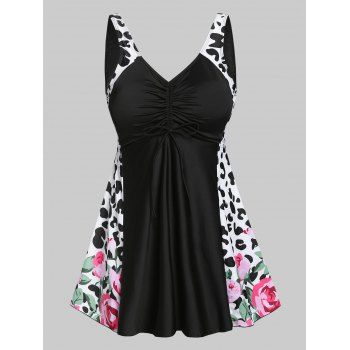 

Plus Size Dalmatian Dot Flower Boyleg Tankini Swimwear, Multicolor