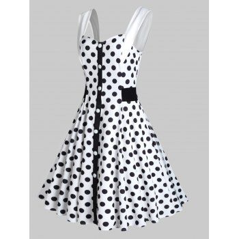 

Vintage Dress Polka Dots Print Dress Mock Button Summer Dress Sweetheart A Line Dress, Black