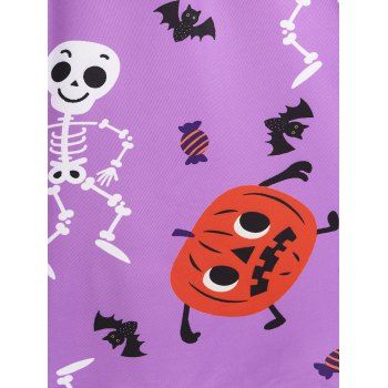 Plus Size Lace Up Pumpkin Skeleton Print Halloween Dress