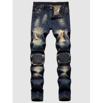 

Ruched Patch Dirty Wash Ripped Jeans, Deep blue