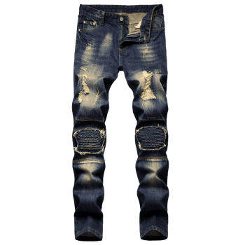 Buy Ruched Patch Dirty Wash Ripped Jeans. Picture