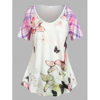 

Plus Size Plaid Butterfly Short Sleeve Tee, Multicolor