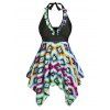 Plus Size Colorful Print Ruffle Handkerchief Tankini Swimwear - multicolor L