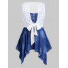 Ensemble de Haut Broderie Anglaise Noué en Avant de Grande Taille et de Haut Mouchoir à Bretelle - Bleu de Soie 1X
