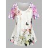 T-shirt à Carreaux Papillon à Manches Courtes de Grande Taille - multicolor 4X