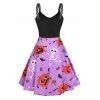Plus Size Lace Up Pumpkin Skeleton Print Halloween Dress - BLACK 2X