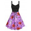 Plus Size Lace Up Pumpkin Skeleton Print Halloween Dress - BLACK 2X