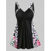 Maillot de Bain Tankini Short Motif Fleurs et à Pois Grande-Taille - multicolor 3X
