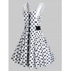 Robe Vintage Boutonnée à Pois en Ligne A D'été - Noir M