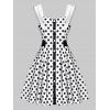 Vintage Dress Polka Dots Print Dress Mock Button Summer Dress Sweetheart A Line Dress - BLACK XL