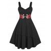 Robe à Volants et Broderie Florale de Grande Taille - Noir 5X