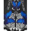 Gothic Sun Dress Butterfly Flower Print Mini Dress Sleeveless Belted A Line Sundress - BLACK L