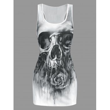 

Skull Flower Print Slimming Tank Top, Black