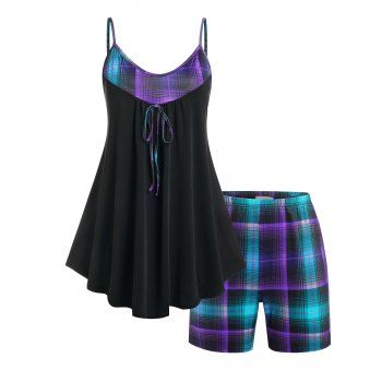 

Plus Size Plaid Pajama Cami Top and Shorts Set, Purple