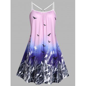 

Plus Size Ombre Bird Print O Ring Sleeveless Dress, Light purple