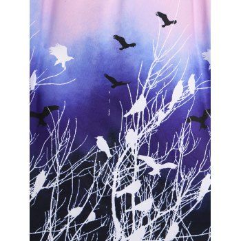 Plus Size Ombre Bird Print O Ring Sleeveless Dress