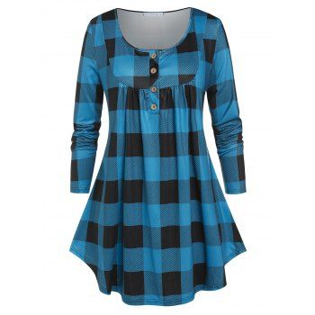 

Plus Size Plaid Henley T-shirt, Blue