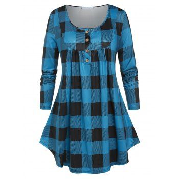 

Plus Size Plaid Henley T-shirt, Blue