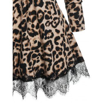 Plus Size Leopard Lace Panel Cinched Pants Set