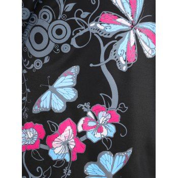 Plus Size Cold Shoulder Chains Butterfly Print Tee